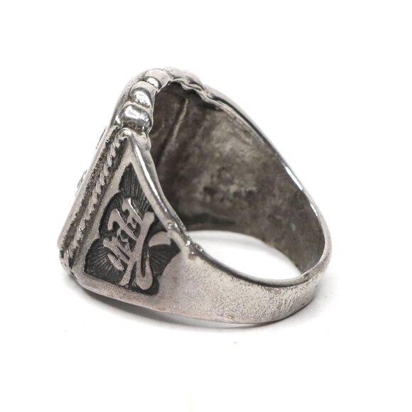 Dragon Shield Men's Antique Silver Tone Ring Square Retro Asian Chunky Jewelry - Picture 3 of 7